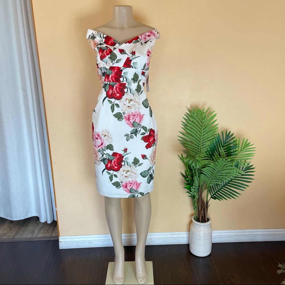 Premier Amour Off Shoulder Floral White Dress size 16